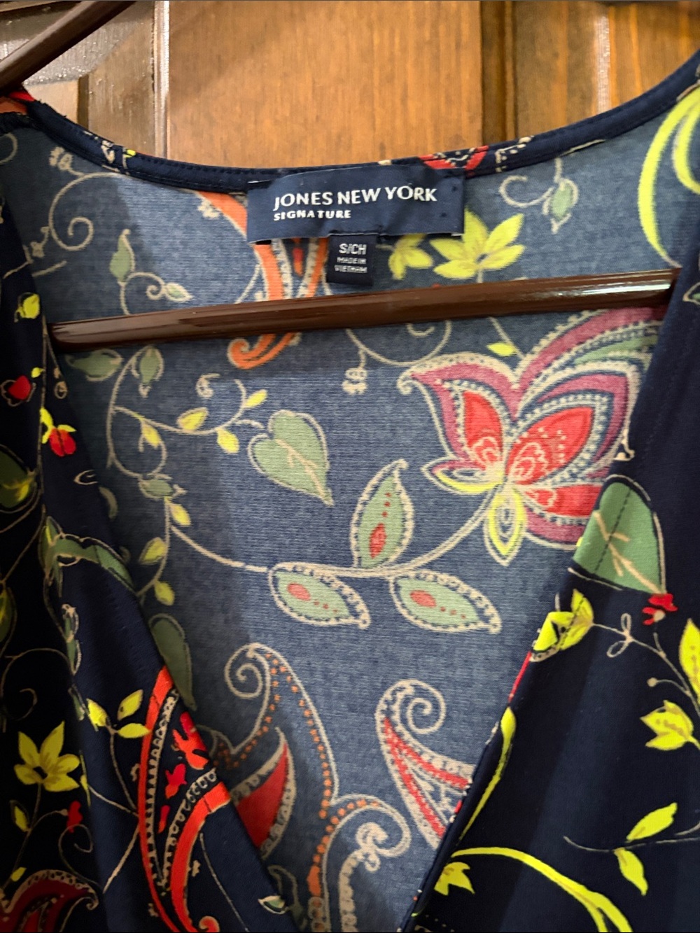 Jones New York Navy Floral Paisley V-Neck Dress